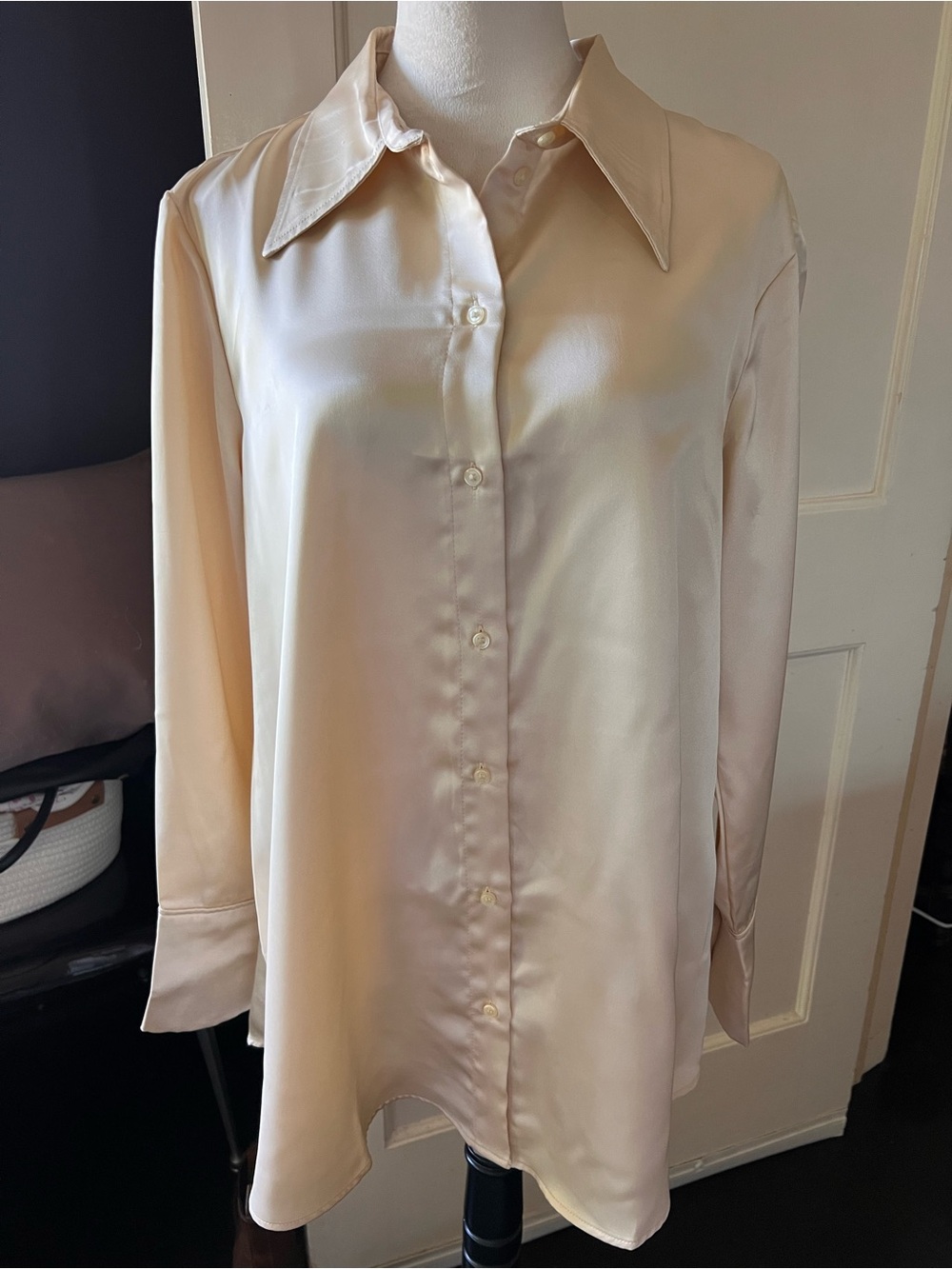 H&M Satin Blouse, oversized. Champagne/cream color. Size L. New With Tags.
